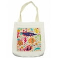 thumbnail image 1 of Sea Animals Tote Bag, Cartoon Art Fish Seahorse Starfish Dolphin Coral Underwater Life Kids, Cloth Linen Reusable Bag for Shopping Books Beach and More, 16.5" X 14", Cream, by Ambesonne, 1 of 2