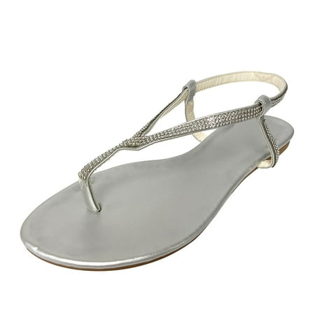 

Jungdeepe Leisure Roman Style Women s Rhinestones Summer Non Elastic Band Flat Beach Open Toe Breathable Sandals Shoes