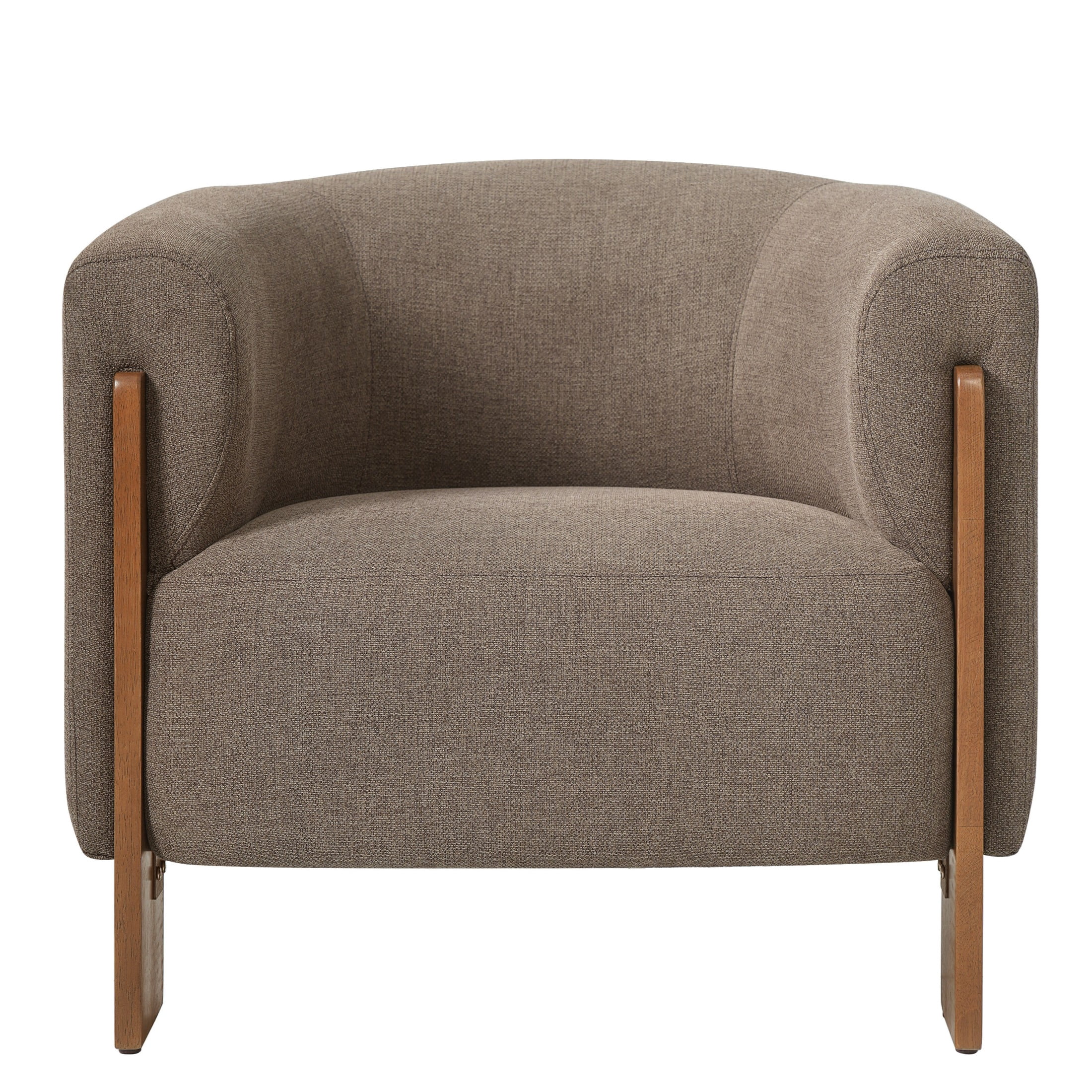 Christopher Knight Home Mid-Century Modern Barrel Accent Chair, Chenille Upholstery, Wood Legs, Brown, Set of 2