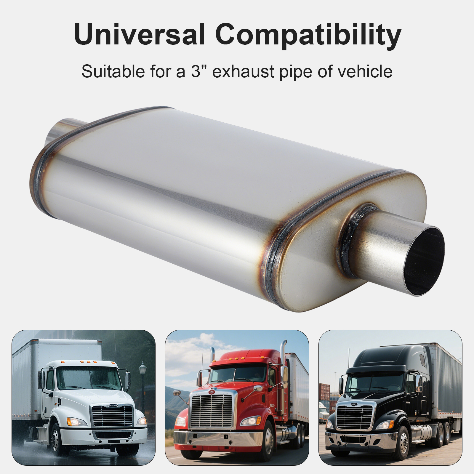 Exhaust Muffler Universal 409 Stainless Straight-Through Performance Muffler for Cars Trucks, 3" Inlet/Outlet, Overall Length 20"