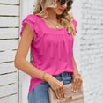 thumbnail image 3 of Top de manga corta para mujer, camisa informal de manga corta con pétalos de doble capa y retazos de encaje de Color puro para verano, rosa, rojo, XXL, 3 of 8