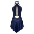 thumbnail image 4 of TiaoBug Women Sleeveless Lyrical Dance Dress Shiny Rhinestone Figure Ice Skating Skirted Leotard Navy Blue L, 4 of 7