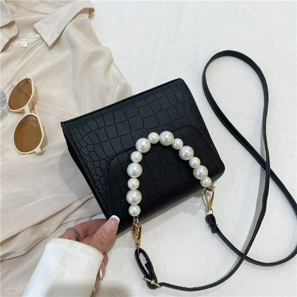 yuyomalo Women Stone Pattern Leather Shoulder Bag Pearl Top-handle Handbags  (Black) 