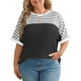 thumbnail image 2 of Delayuji Women's Spring Round Neck Striped Color Blocked Printed Loose Casual Short Sleeved T Shirt Gray Xxl Polyester,Spandex Short Sleeve Shirts for Women, 2 of 4