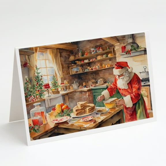 Cookies with Santa Claus Papa Noel Greeting Cards Pack of 8 7 in x 5 in
