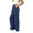 thumbnail image 4 of Jalioing Cargo Sweatpants for Teen Girl Loose Straight Leg Elastic Waist Pants Casual Thermal Fleece Lined Trousers, 4 of 7