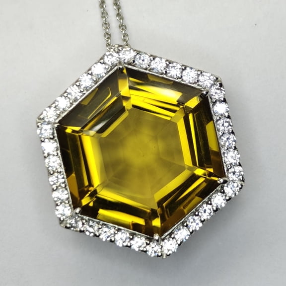 Natural Honey Quartz Hexagon Pendant Necklace | 925 Sterling Silver | Unisex Jewelry Gift