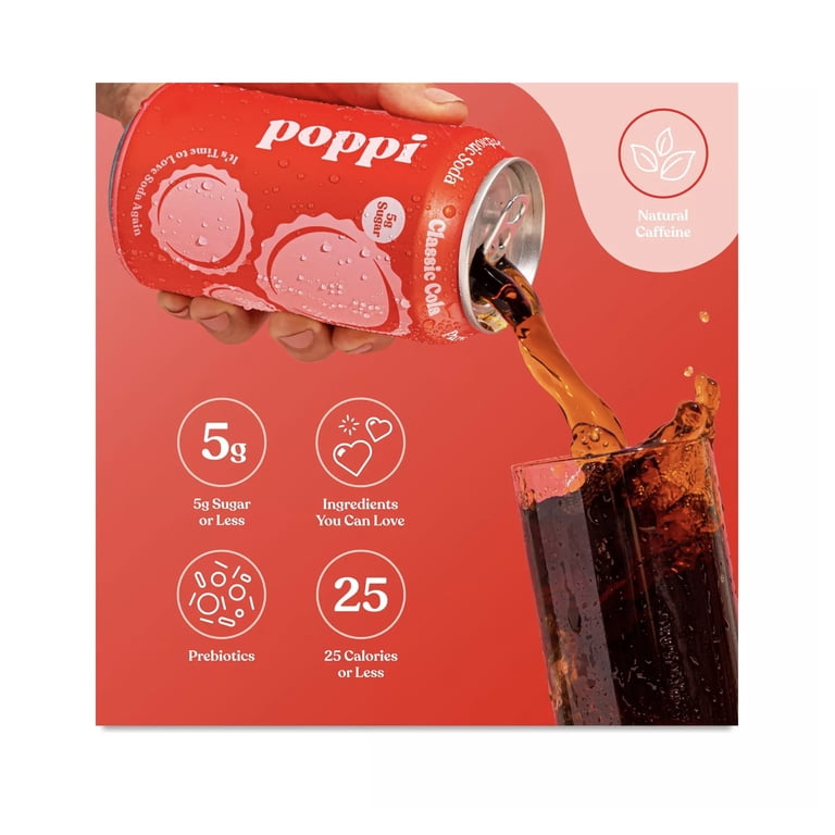 poppi Classic Cola Prebiotic Soda, 12 oz, 4 Pack Cans - Walmart.com