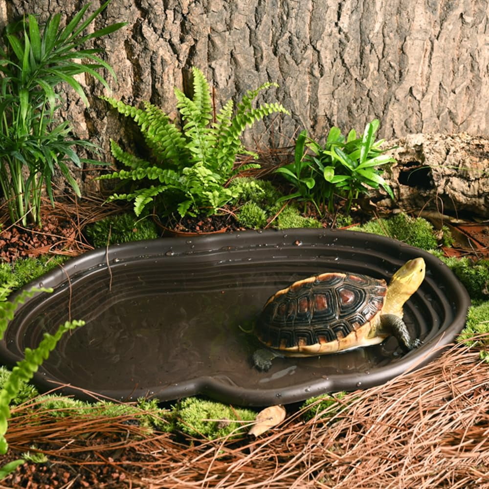 Extra Large Reptile Bathing Pool,Feeding Dish,with Ramp Aquarium Ornament for Gecko,Turtle,Lizard