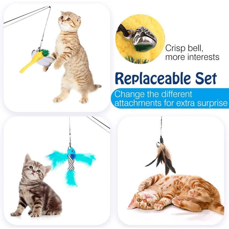 Pawaboo Retractable Fishing Pole Cat Teaser Wand, 4-Pack photo 2