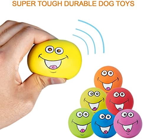 Squeaky Dog Toys Chewing Durable Teething Latex Rubber Soft Interactive Fetch Play Dog Balls with Funny Smile Face for Puppy Small Medium Pet Dog (6PCS)