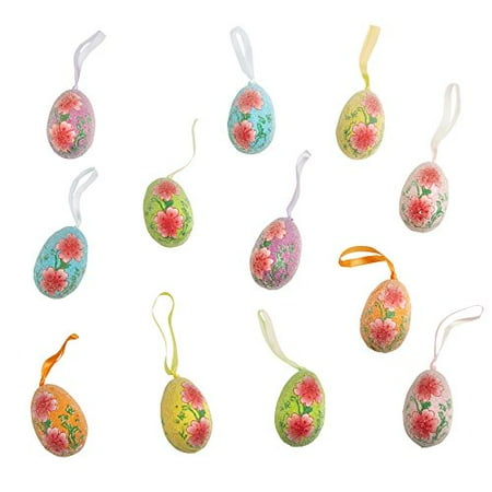 - Beaded Floral Hanging Foam Glitter Easter Egg Ornaments, Set of 12