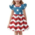 thumbnail image 2 of Odeerbi Niñas Día de La Independencia Vestido de Línea A Verano Patriótico Estrella Raya Ruffle Gorra Manga Vestido Casual, 2 of 6