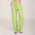 thumbnail image 2 of Lenpel Linen Pants for Women Cotton Elastic High Waisted Pleated Straight Leg Casual Pants Loose Beach Trousers with Pockets, 2 of 5