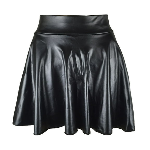 Prolriy Leather Skirt Fashion Ladys Leather Skirt High Waist Creased Skirt Solid Casual Base Skirts for Women Black L