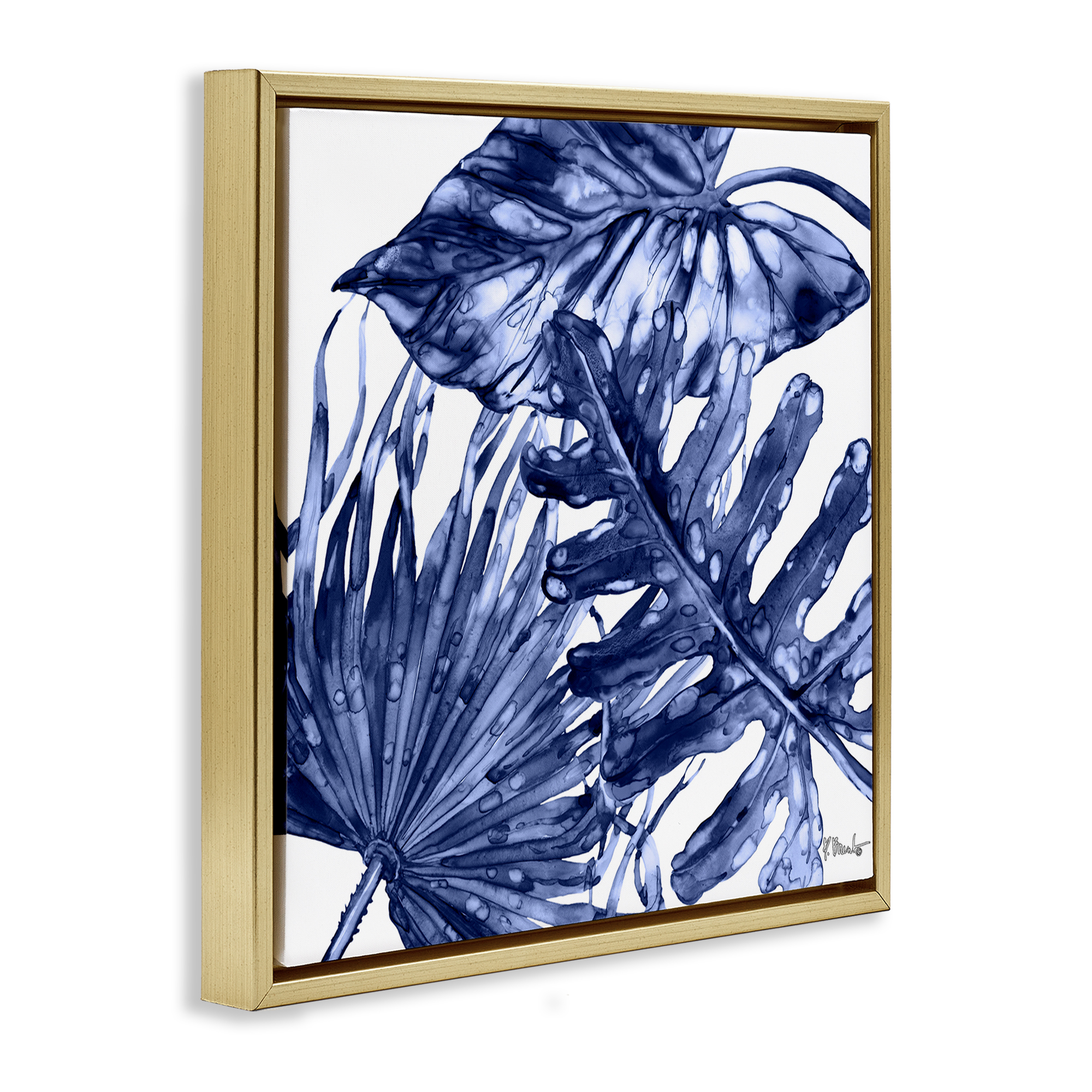 Stupell Industries Hued Palm Fronds Botanical & Floral Painting Gold Floater Framed Canvas Art Print Wall Art, 25 x 25