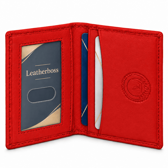 Leatherboss Slim Genuine Leather Credit Card & ID Holder Wallet Red