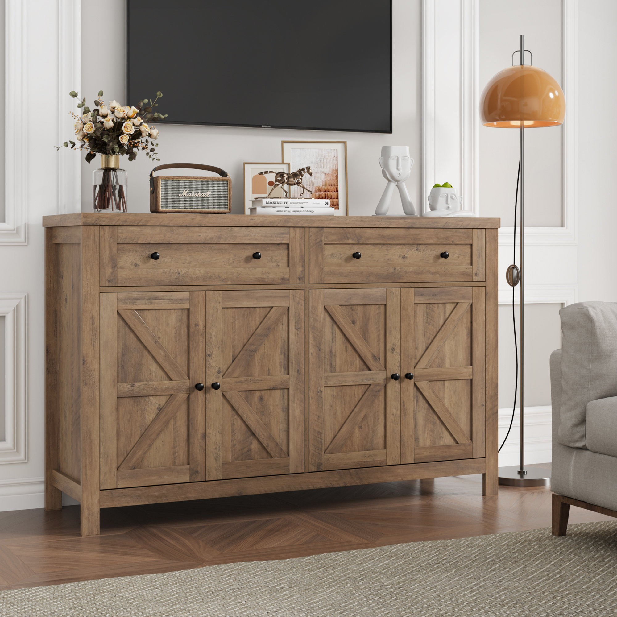 Homfa Farmhouse Kitchen Buffet Sideboard, 4-Doors 2-Drawers Wood ...