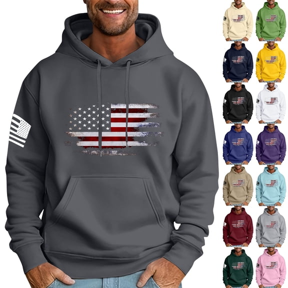 250 Anniversary Usa Hoodies Men Regular Fit Patriotic Outdoor Mens Sweatshirts Long Sleeve Drawstring Hood Kangaroo Pocket Purple 6XL
