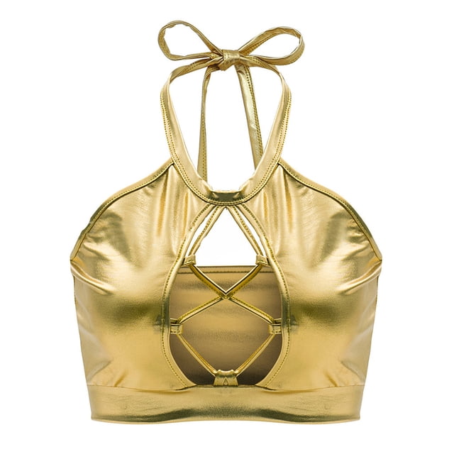 Clearance Sale 2025 Intimates Women's Shiny Bra Rave Bandeau Vest Bra Holographic Crop Top Backless Metallic Rave Suit