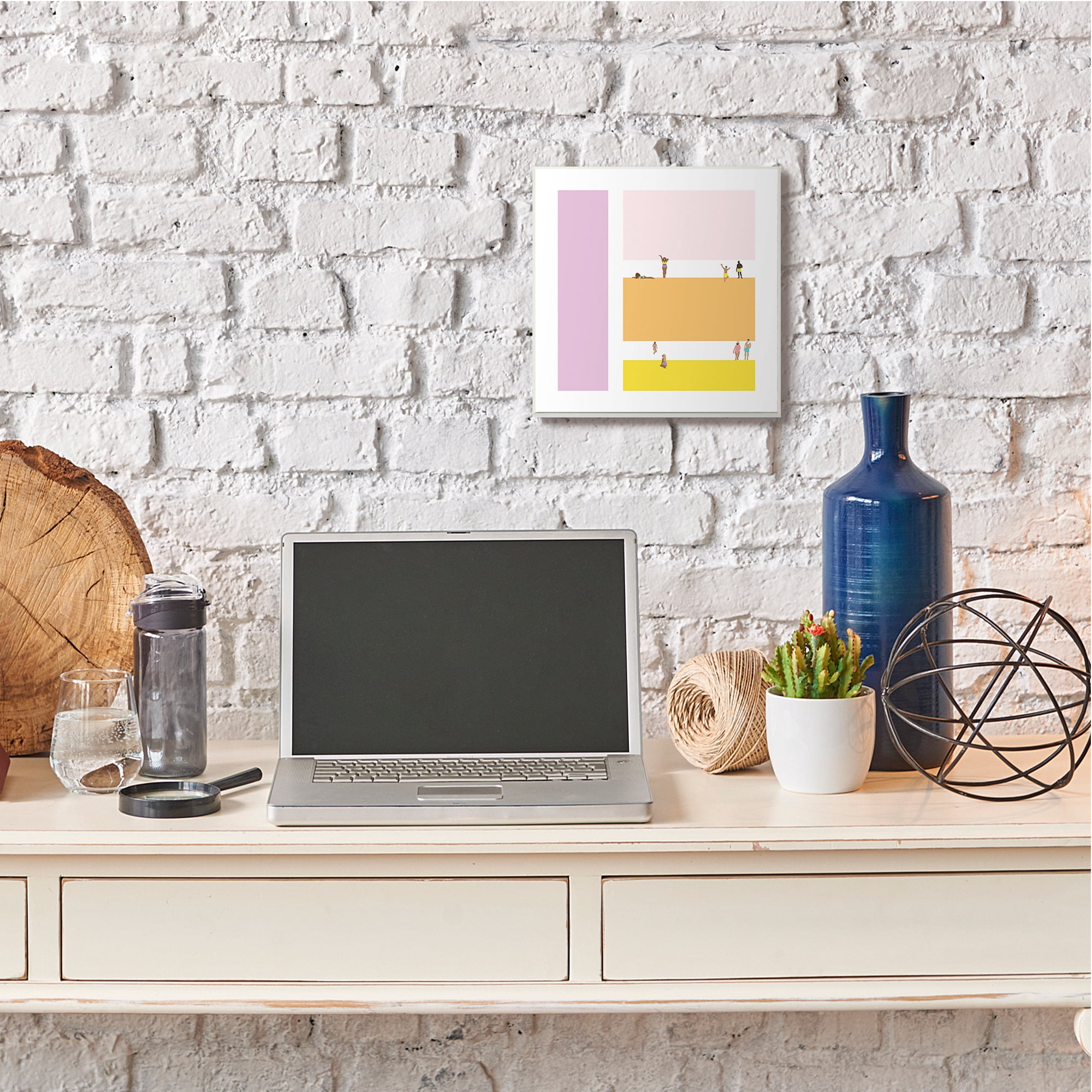 Stupell Industries Beach Goers on Warm Geometric Block Pattern Wall Plaque, 12 x 12, Design by Victoria Kukla