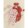 thumbnail image 2 of Newborn Baby Girl Christmas Outfits Ruffle Zipper Footie Romper Long Sleeve Jumpsuit Headband Set Cute Xmas Clothes, 2 of 8