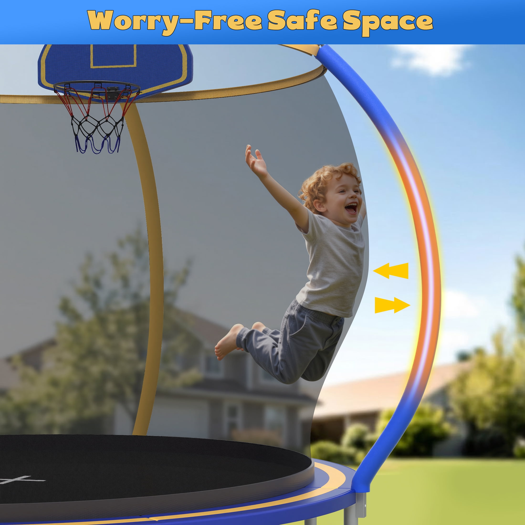 10 FT Trampoline for Kids with Basketball Hoop, SEGMART Upgraded Kids Outdoor Trampoline with Enclosure Net and Ladder, Heavy Duty Round Recreational Trampoline for Indoor Outdoor Backyard