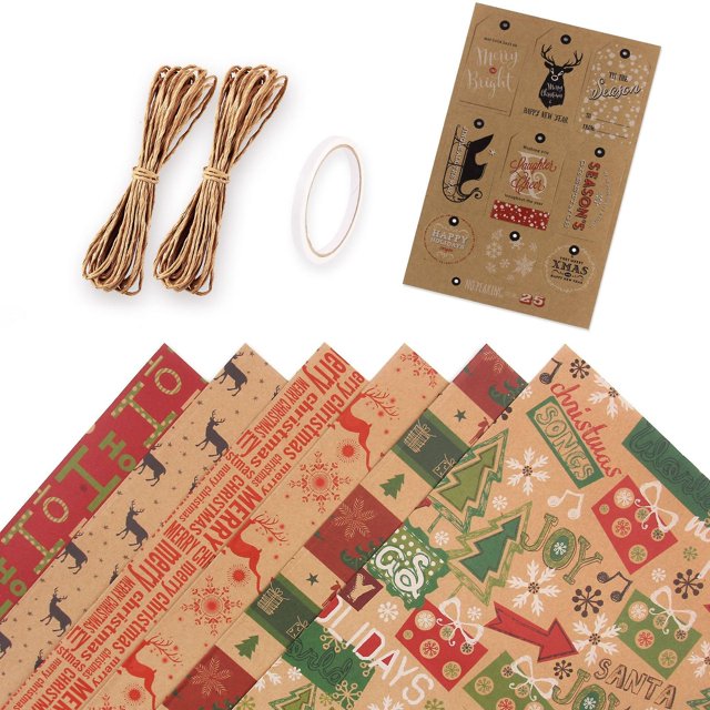Papel de regalo navideño, papel de regalo de cumpleaños para San Valentín, papel de regalo de papel kraft retro para hacer tú mismo
