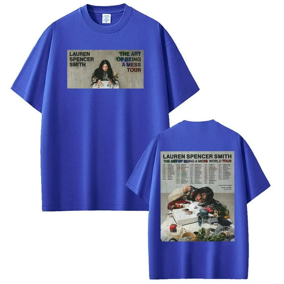 T-Shirt de Tournée 2025 Lauren Spencer Smith - Col Rond Rétro Surdimensionné en Mélange de Coton Unisexe, TTTG, Bleu