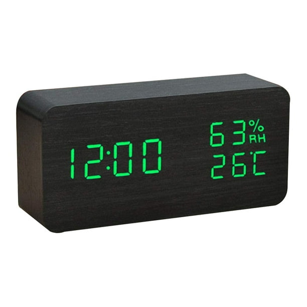 Digital Wooden Alarm Clock, with 3 Alarm Settings, Electronic LED Time