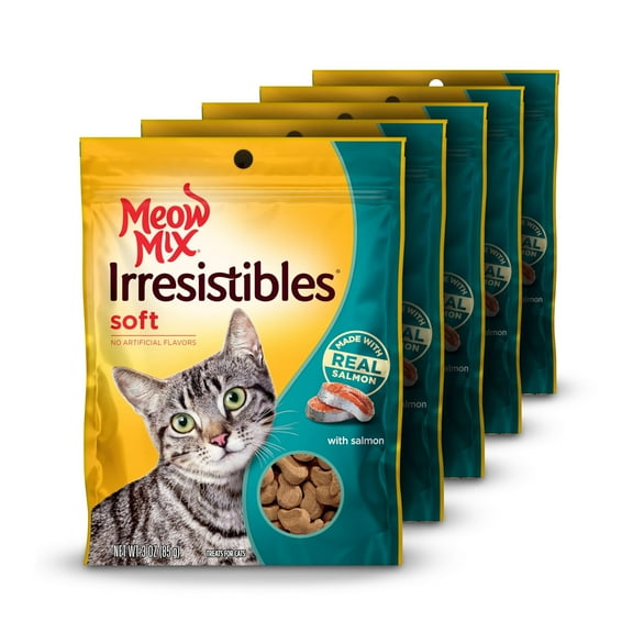 Meow Mix Irresistibles Soft TMA2 Cat Treats, Salmon, 3 Ounce (Pack of 5)