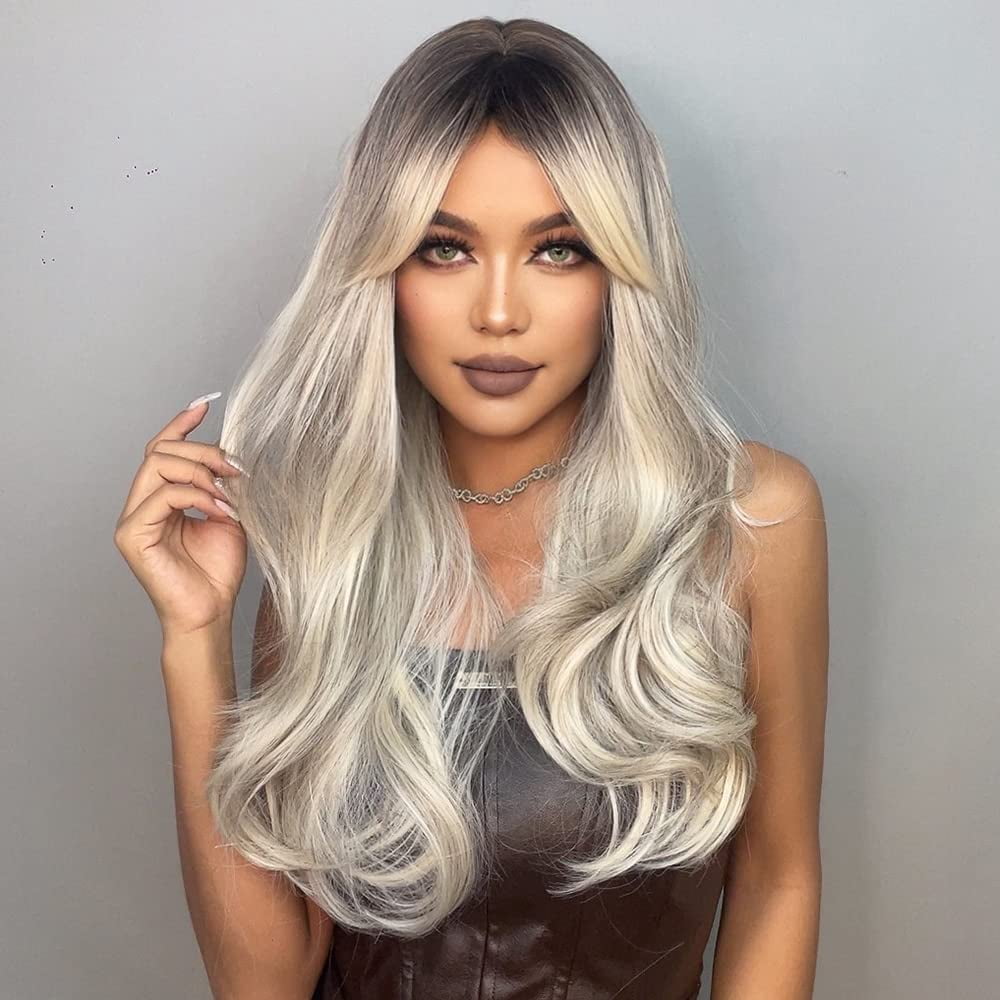 Long Wave Wigs for Women Girls Natural Wave Middle Part Hair Heat Resistant Fibre Synthetic Wigs Women's Wig Daily Use Natural looking A16