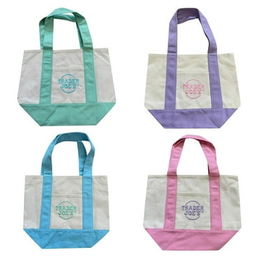 Set of 4 Trader Joe's Large Tote Bag Pastel 2025 Trader Large Tote Bag Cotton Canvas Embroidered Bag