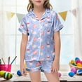 thumbnail image 2 of Easter Pajamas for Kids Girls Egg Painted Short Sleeve Top Cute Button-Up Two-Piece Pj Sleepwear Sets Blue,8-9Y, 2 of 5