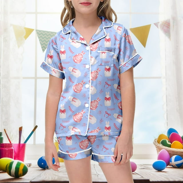WEAIXIMIUNG Ensemble de Pyjama Décontracté Confortable et Élégant à Manches Courtes pour Enfants Pâques 140