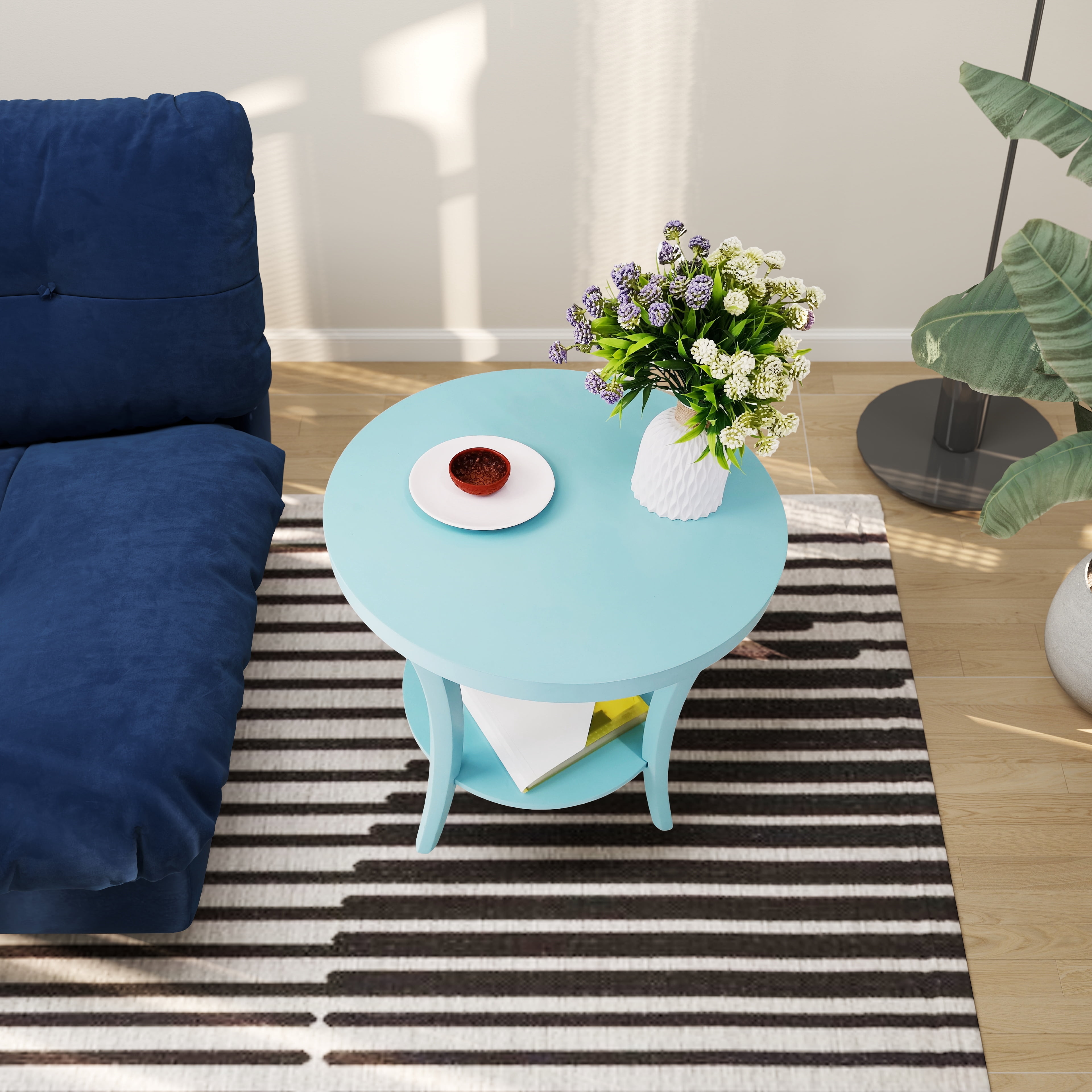 Perth Contemporary Oval End Table with Lower Storage Shelf, Curved Leg Birch Veneer Side Table for Living Room Bedroom