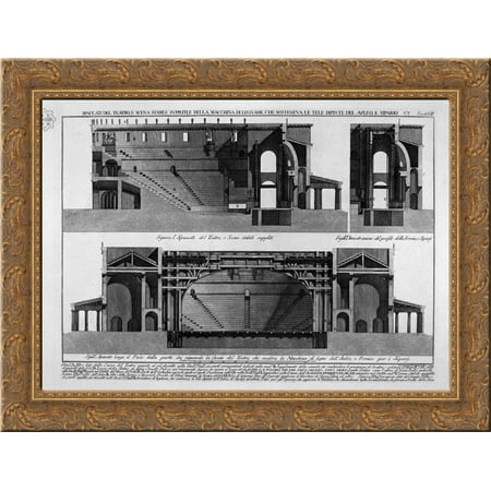 Italian Wood Stable Split of the theater, and stage stable supple, and machine of wood, and painted canvases sosteneua of classrooms, and curtain 24x20 Gold Ornate Wood Framed Canvas Art by Piranesi, Giovanni Battista ()