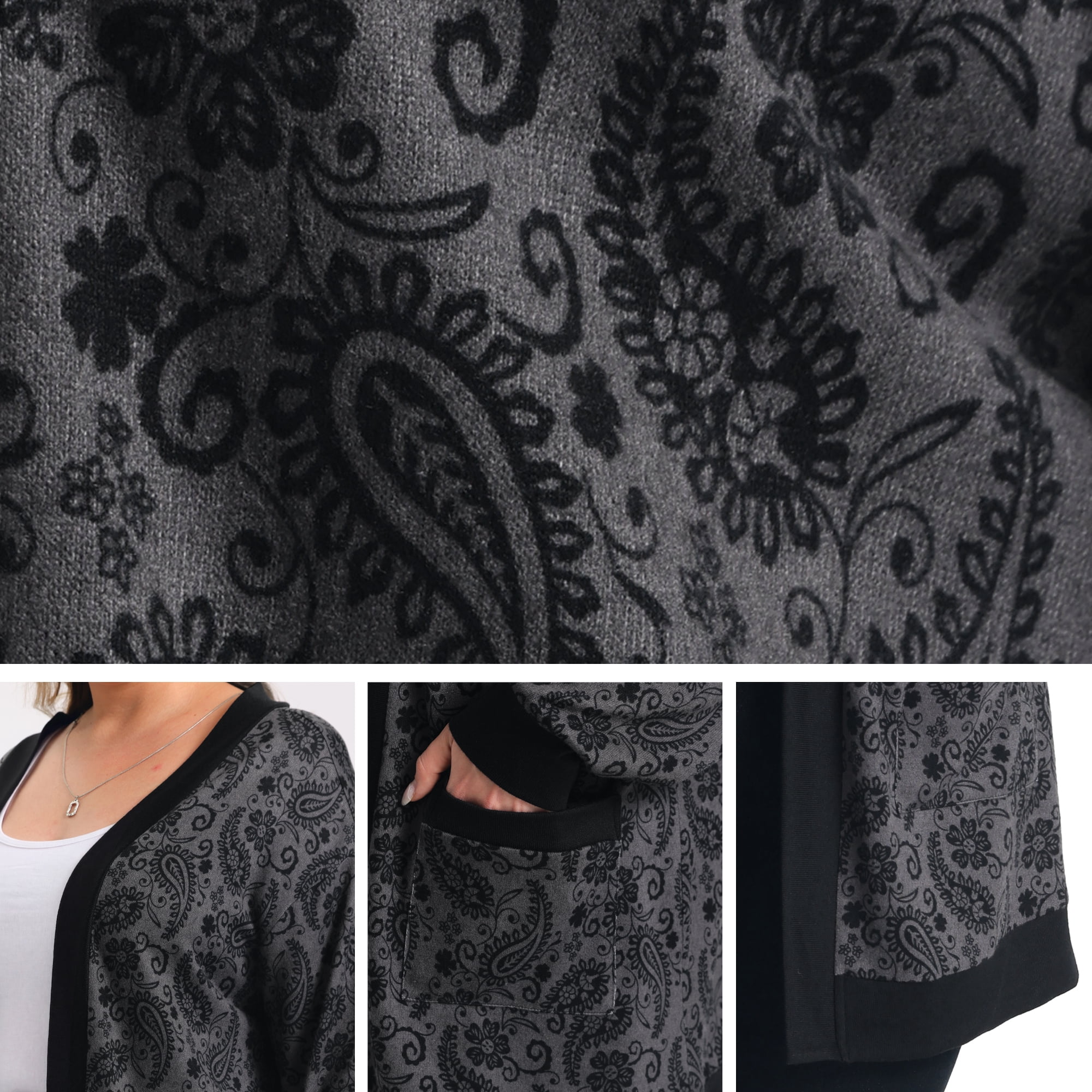 DARING DIVA Women's Plus Open Front Long Sleeve with Cardigan 4X Gray