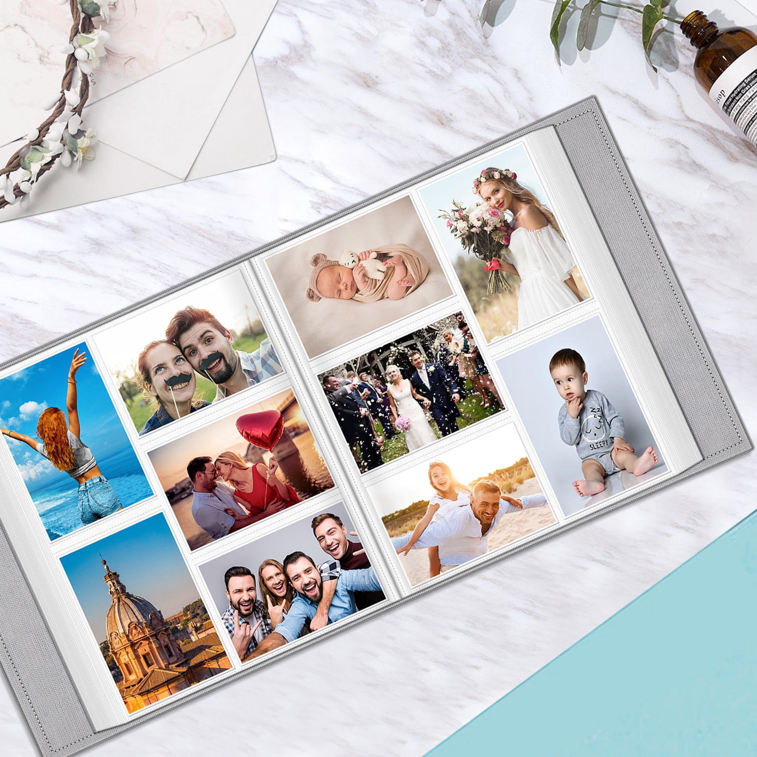 Fintie Classical Photo Album - 600 Pockets, 4x6 Photos, Ideal for Family, Wedding, Anniversary, Baby Vacation - Cloudy
