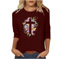 thumbnail image 1 of Blouses pour Femmes T-Shirt Imprimé Manches 3/4 Blouse Col Rond Décontracté, Blouses pour Femmes T-Shirts pour Femmes, Blouses pour Femmes Décontractées, 1 of 4