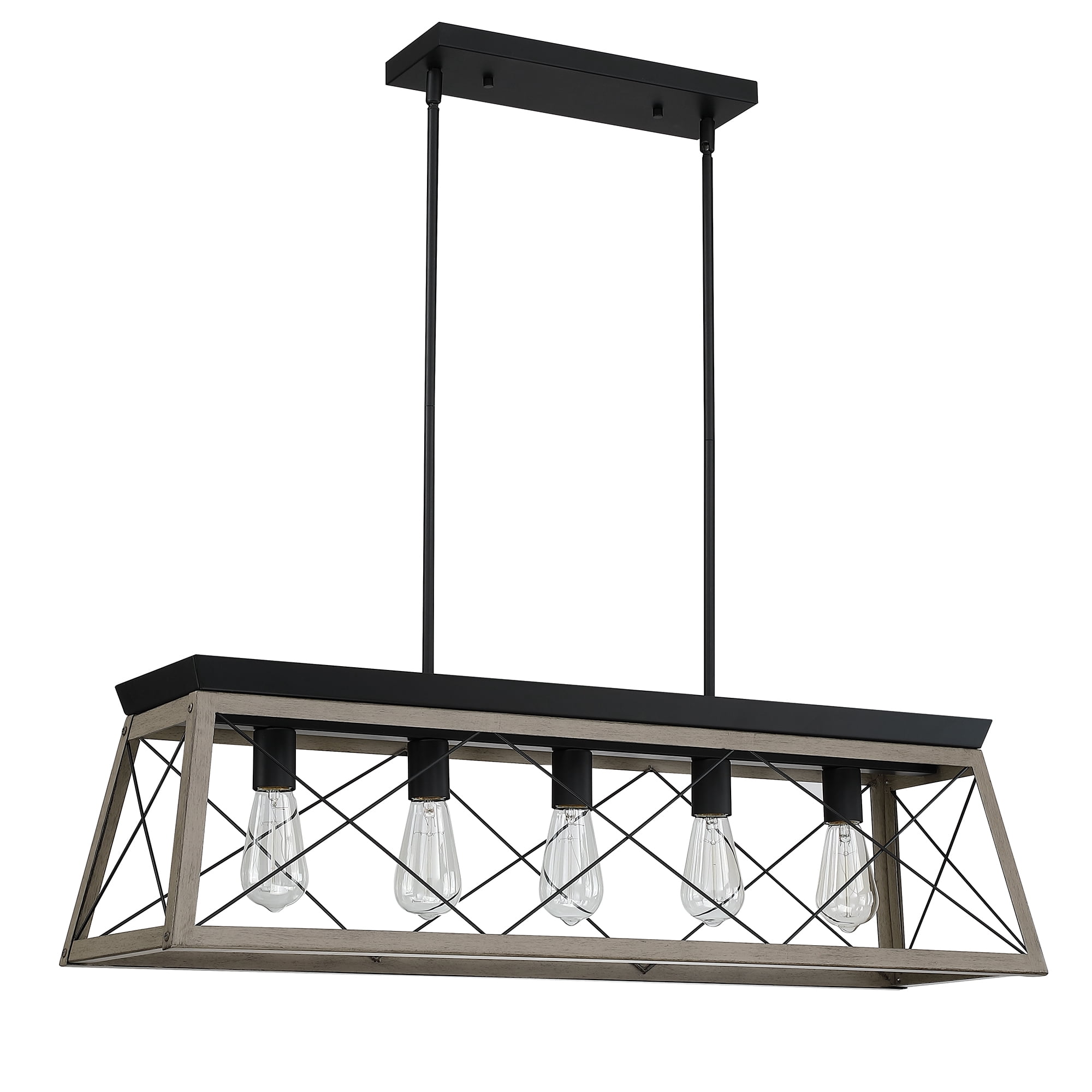 5-Light Farmhouse Pendant Lighting for Kitchen Island Light Fixture Industrial Hanging Chandelier for Dining Room, Kitchen, Living Room with Anchor Grey Oak Finish