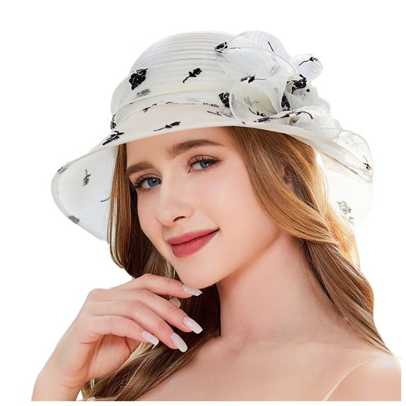 CENTIE Sun Hats Womens Dress Hat Wide Leaf Flower Bridal Shower Sun Hat Beach Hat White