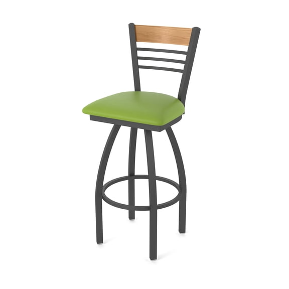 880 Eleanor 30" Swivel Bar Stool with Pewter Finish, Medium Back and Canter Kiwi Green Seat