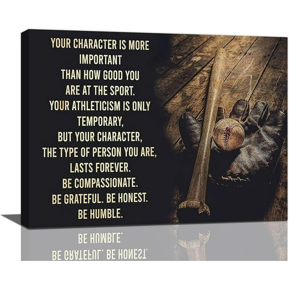 Baseball Wall Art Retro Vintage Baseball Canvas Wall Decor Motivational Sports Pictures Print Painting Inspirational Quotes Framed Artwork Home Decoration for Bedroom Office Classroom 12"x16"