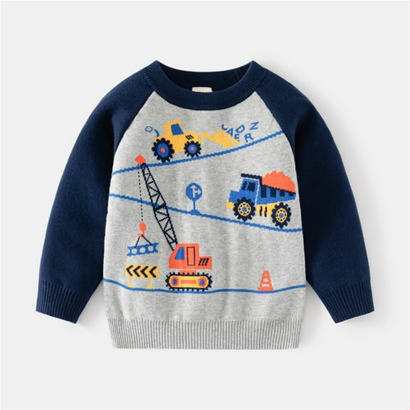 Eltusu Boys Winter Sweaters, Knitting Cotton Long Sleeve Graphic Thermal Kids Tops Gray Size 7 T