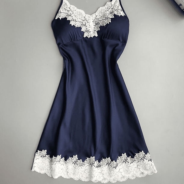 Camisón de seda seductora y sexy con borde de encaje fino para el hogar