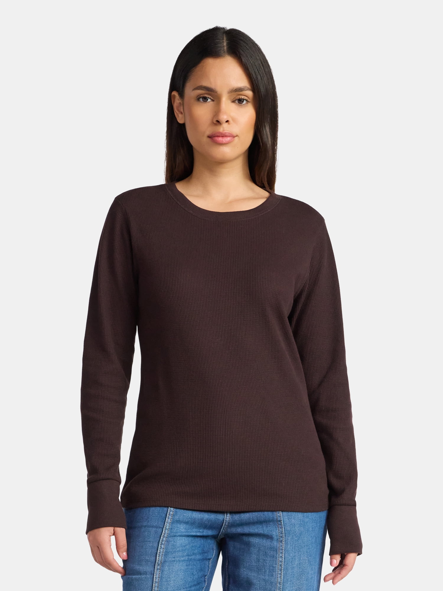 Time and Tru Women's Thermal Tee with Long Sleeves, Size XS-XXXL