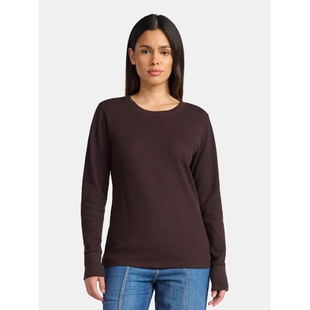 Time and Tru Women's Thermal Tee with Long Sleeves, Size XS-XXXL