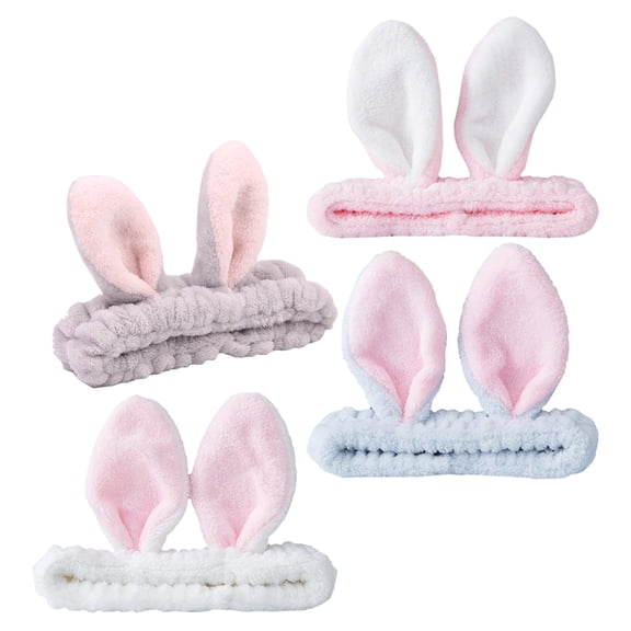 Luxshiny 4Pcs Rabbit Ear Shape Headbands for Women Practical Design Assorted Color Velour Face Washing Hair Accessories