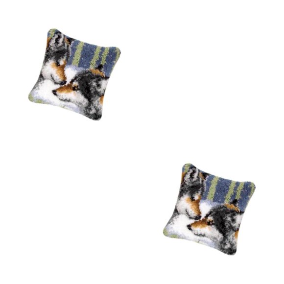 Minnieouse DIY Hook Set Throw Pillow Covers Craft para bordado Carpet Wolf Lobo 2piezas